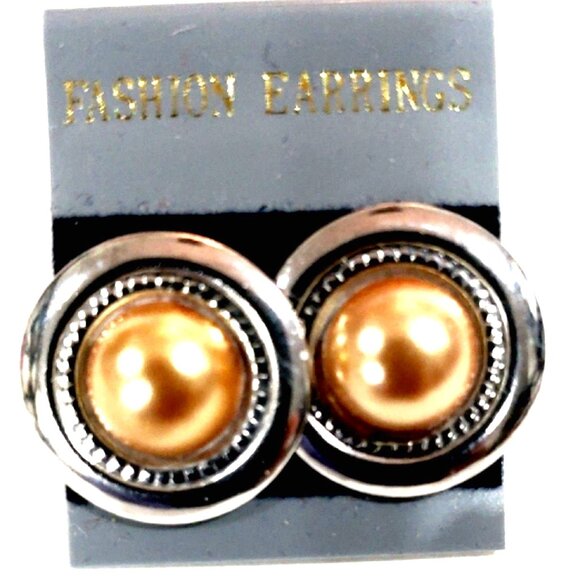 Dual tones Gold & Silver Round Earrings - Elegant 0.5" Fashion Jewelry for Women - Picture 1 of 8